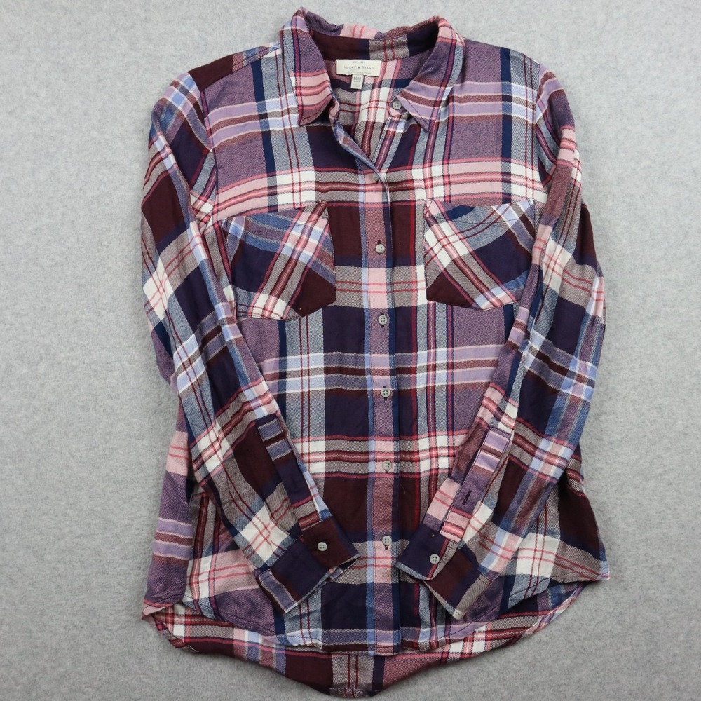 Lucky Brand Shirt Top Womens Medium Casual Collared Button Up Plaid Long Sleeve